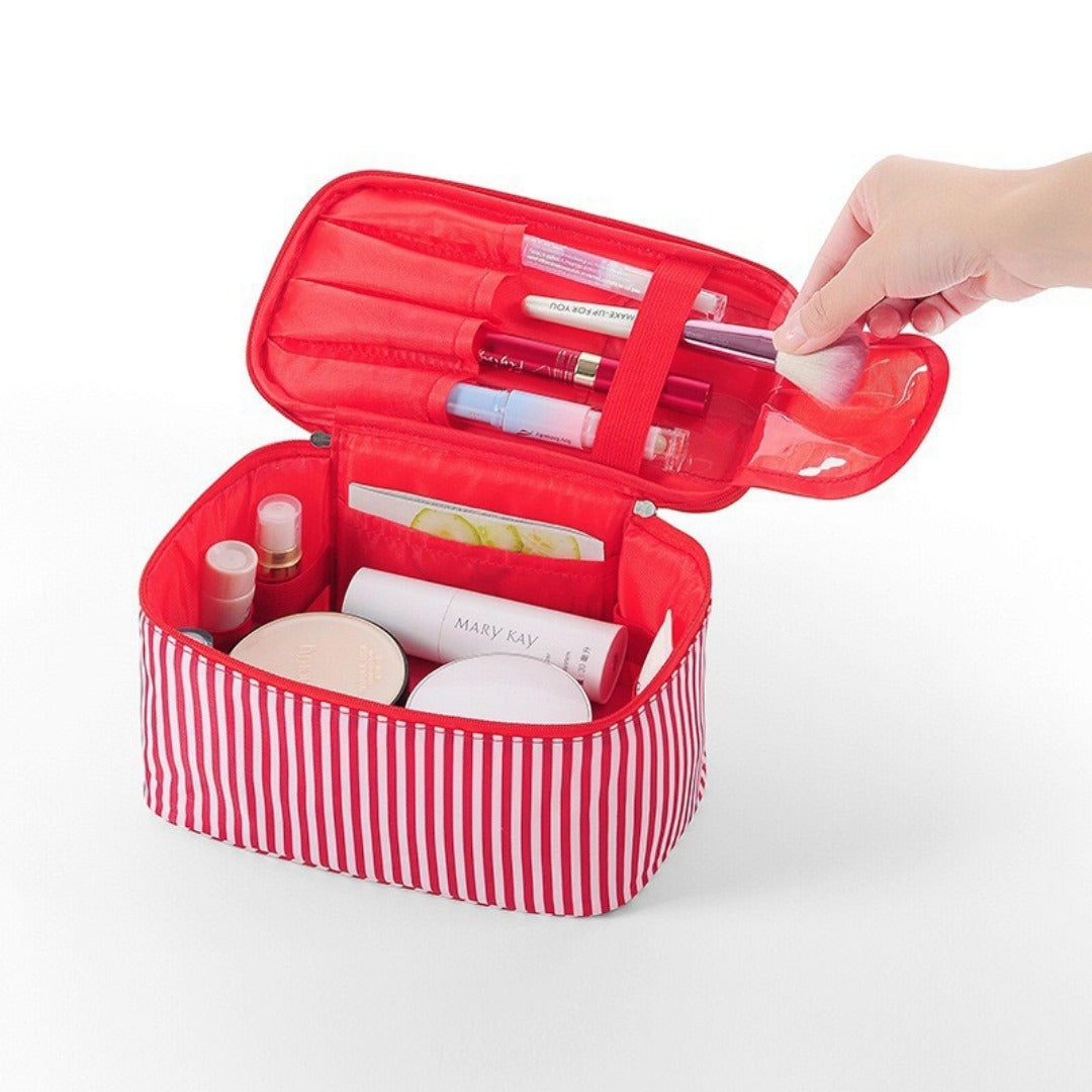 Simple Striped Makeup Bag - Large Capacity Square Travel Toiletry Organizer -dropshippingabc.com