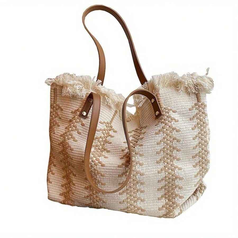 Beach Tote Bag - Bohemia Canvas Woven Summer Purse, Big Vacation Bag Lightweight Simple Design