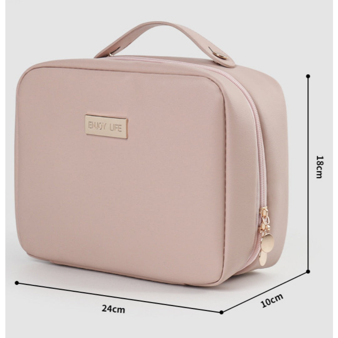 PU Square Makeup Bag - Large Capacity Portable Cosmetic Organizer with Compartments for Travel -dropshippingabc.com