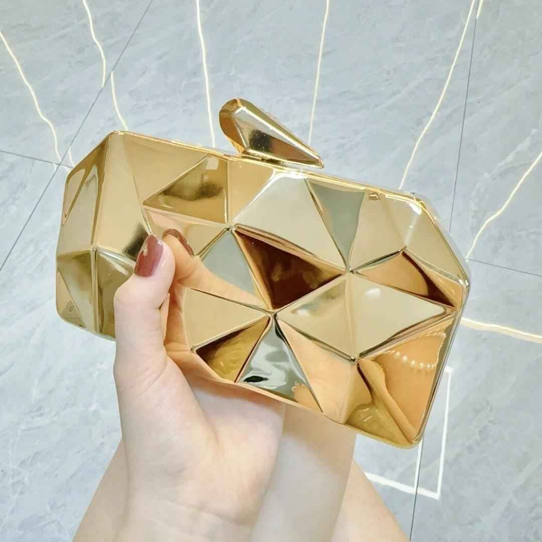 Geometric Lattice Acrylic Evening Bag - Metal Handbag with Chain Evening Clutch Purse