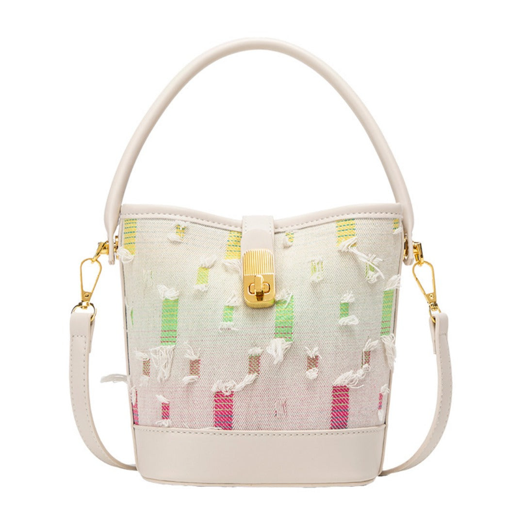 Small Casual Bucket Crossbody Bag - Washed Canvas Simple Handbag, Versatile Commuter Shoulder Tote -dropshippingabc.com