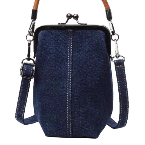 Denim Phone Bag with Clasp Closure - Soft Leather Handle & Adjustable Crossbody Strap -dropshippingabc.com