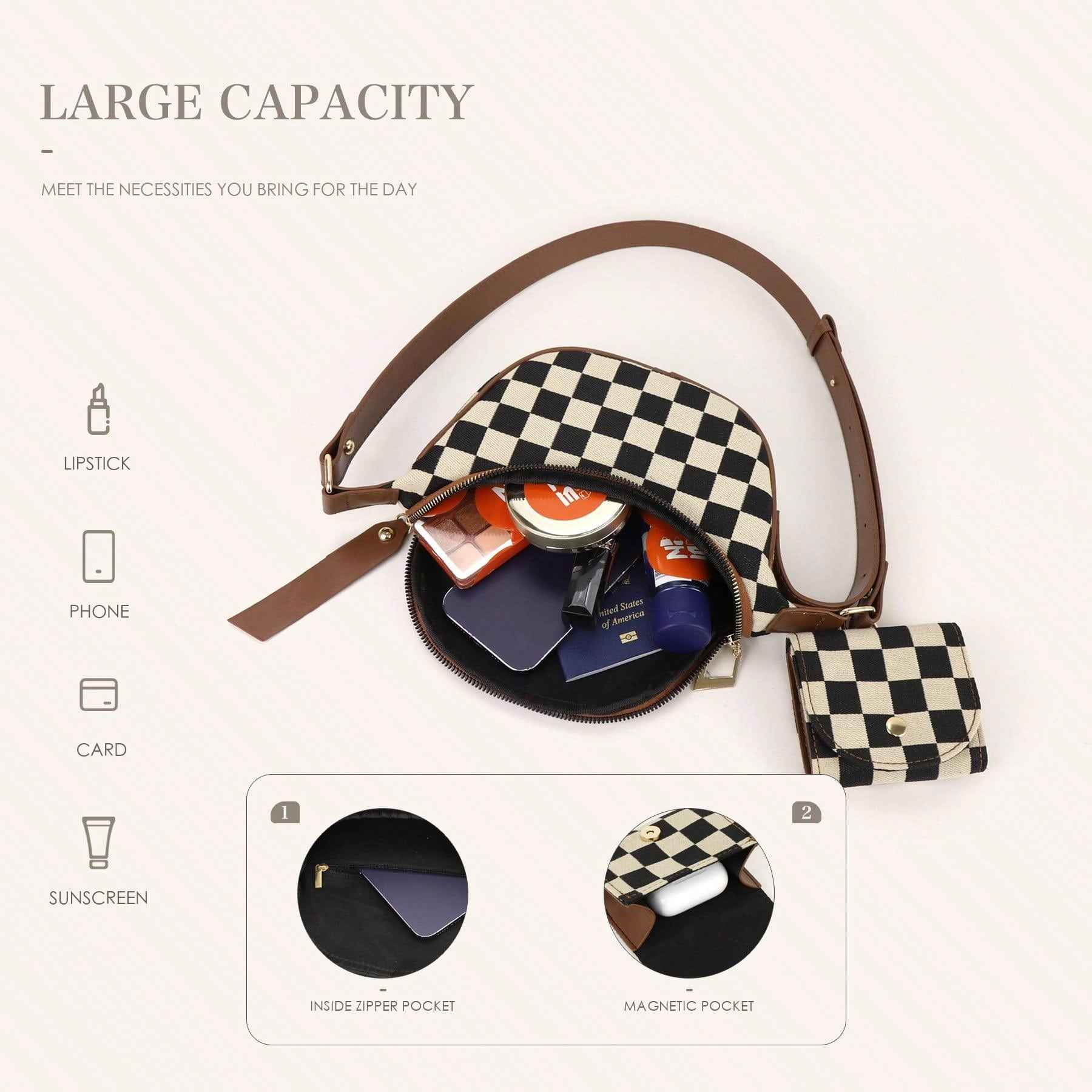 Checkerboard Chest Bag - Fashion Plaid Waist Bag & Messenger Fanny Pack for Everyday Use