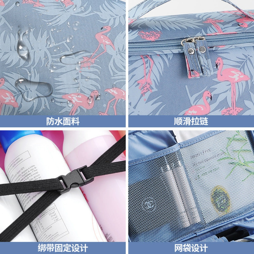 Travel Portable Large Capacity Cosmetic Bag - Printed Nylon Cosmetic Storage Case & Toilet Bag Organizer -dropshippingabc.com