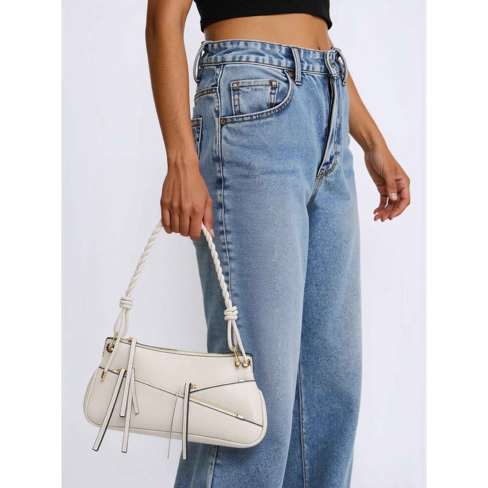 Small Shoulder Bag with Unique Handmade Woven Handle - Artisan Crafted Crossbody Purse