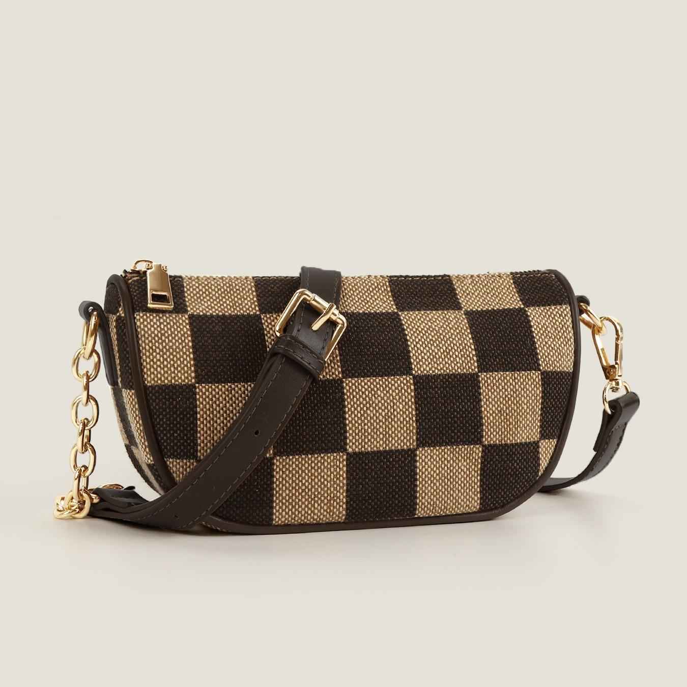 Checkerboard Canvas Crossbody Bag - 2-in-1 Compact Chest Bag & Fanny Pack for Everyday Commute
