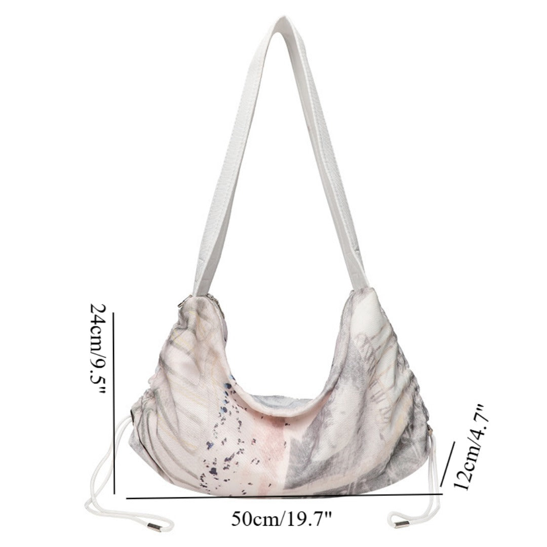 Printed Pleated Canvas Hobo Bag for Women - Casual Shoulder Commuter Bag -dropshippingabc.com
