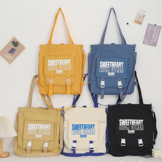 Letter Pattern Printed Canvas Bag - Student Shoulder Tote with Zipper, Shopping Canvas Bag -dropshippingabc.com