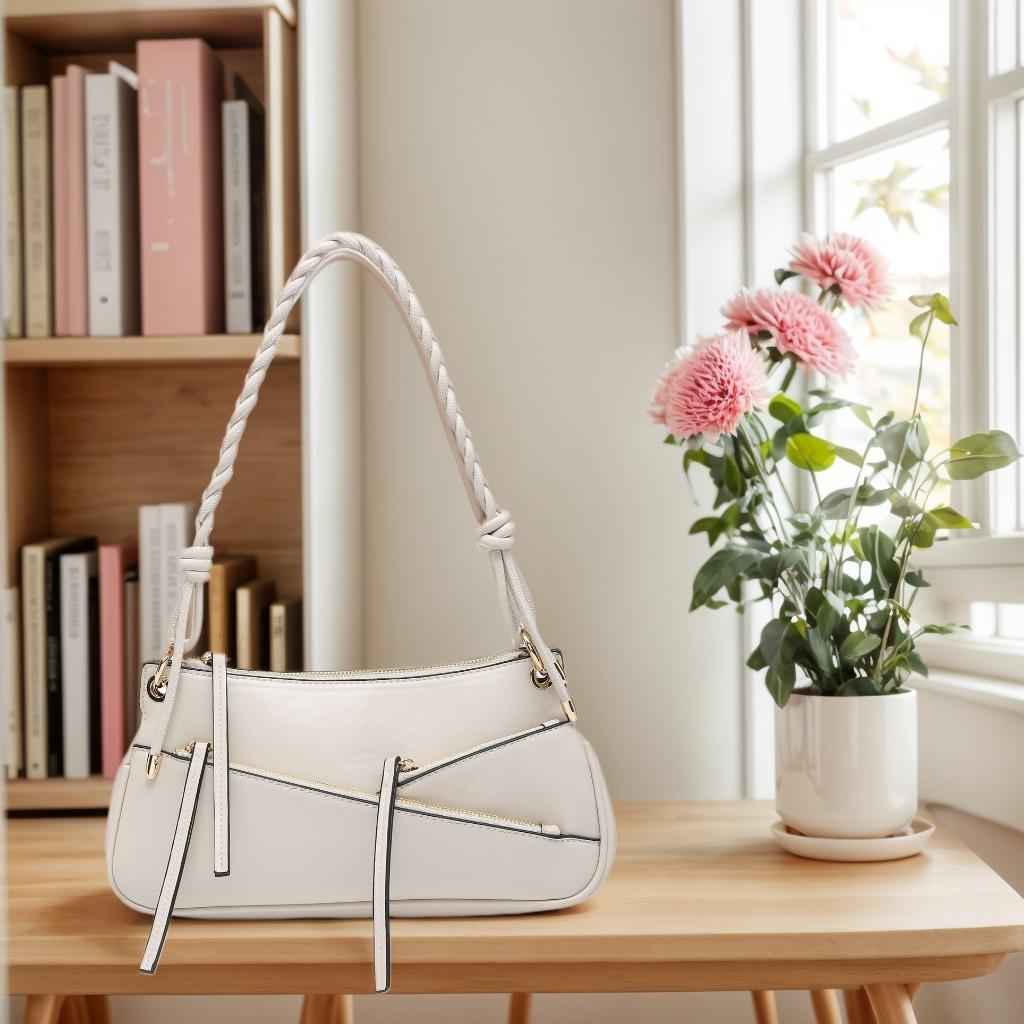 Small Shoulder Bag with Unique Handmade Woven Handle - Artisan Crafted Crossbody Purse