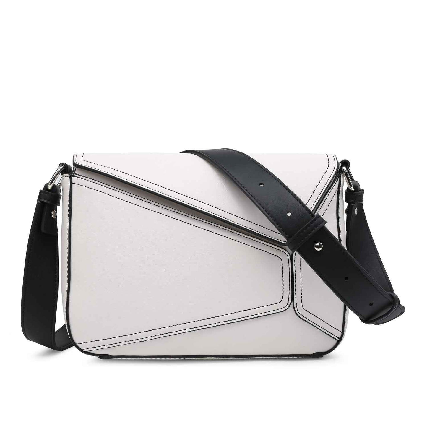 Small Women's Crossbody Bag with Geometrical Patchwork Flap - Square Purse Crossbody Bag