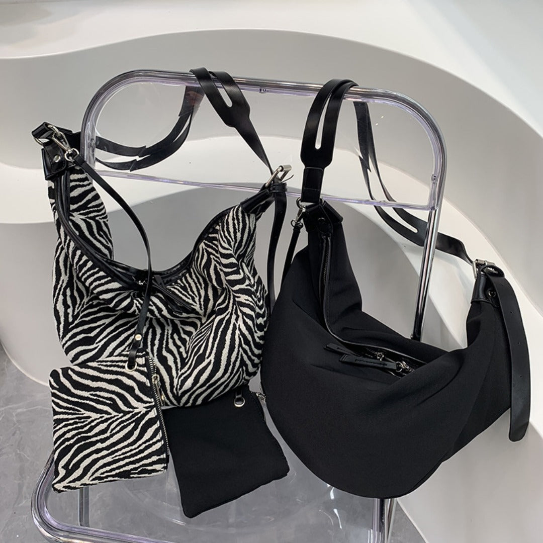 Zebra Pattern Slouch Purse - Large Capacity 2-in-1 Crossbody Hobo Bag for Women -dropshippingabc.com
