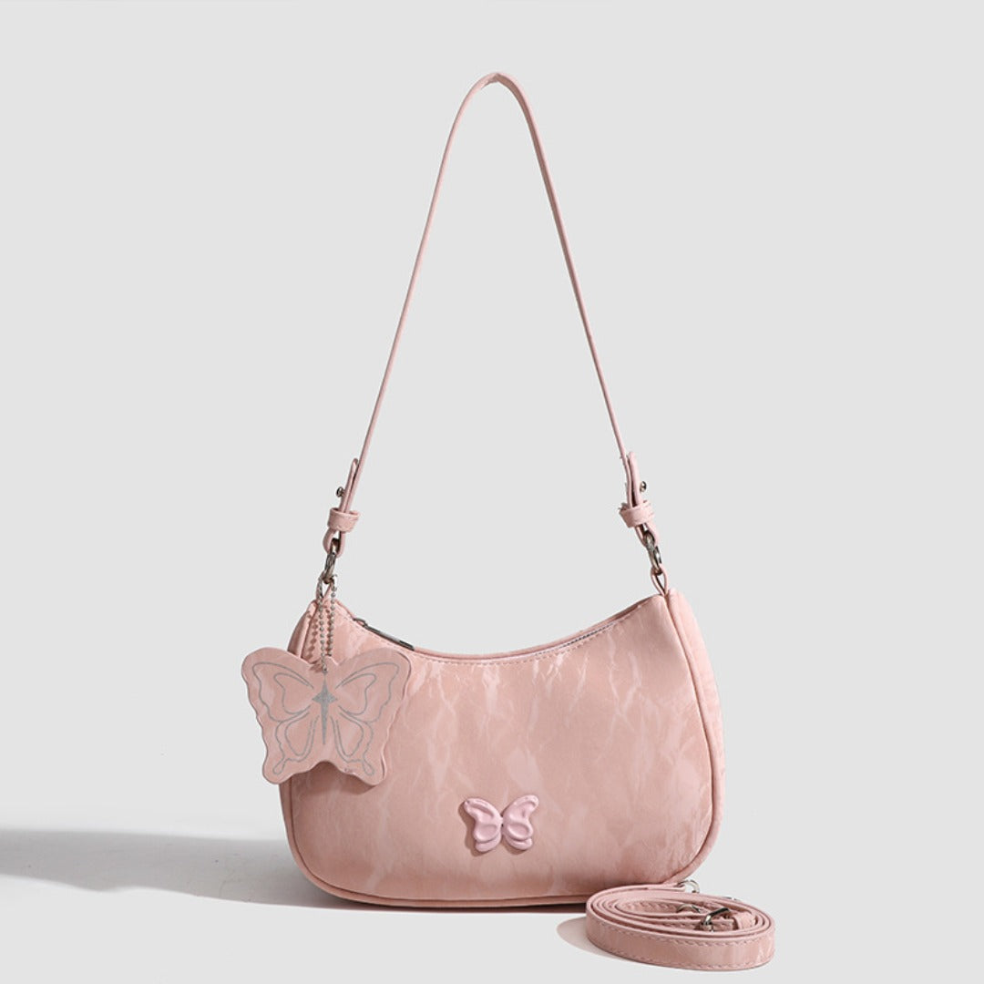Small Hobo Bag with Bow Keychain - Women's Pink Ivory Beige Square Shoulder Crossbody Bag -dropshippingabc.com