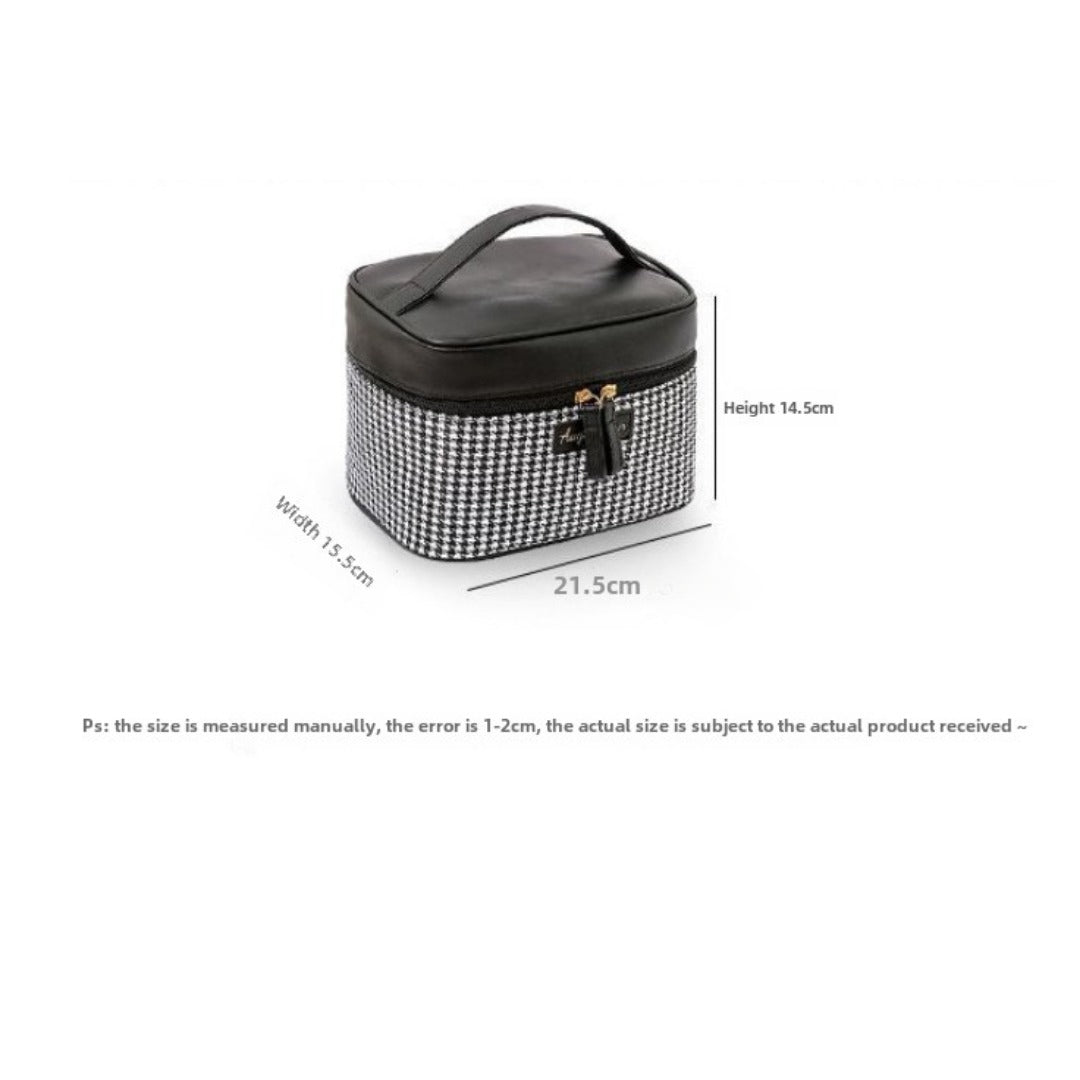 Multifunctional PU Thousand Bird Grid Makeup Bag - Large Capacity Cosmetic Case with Compartments -dropshippingabc.com