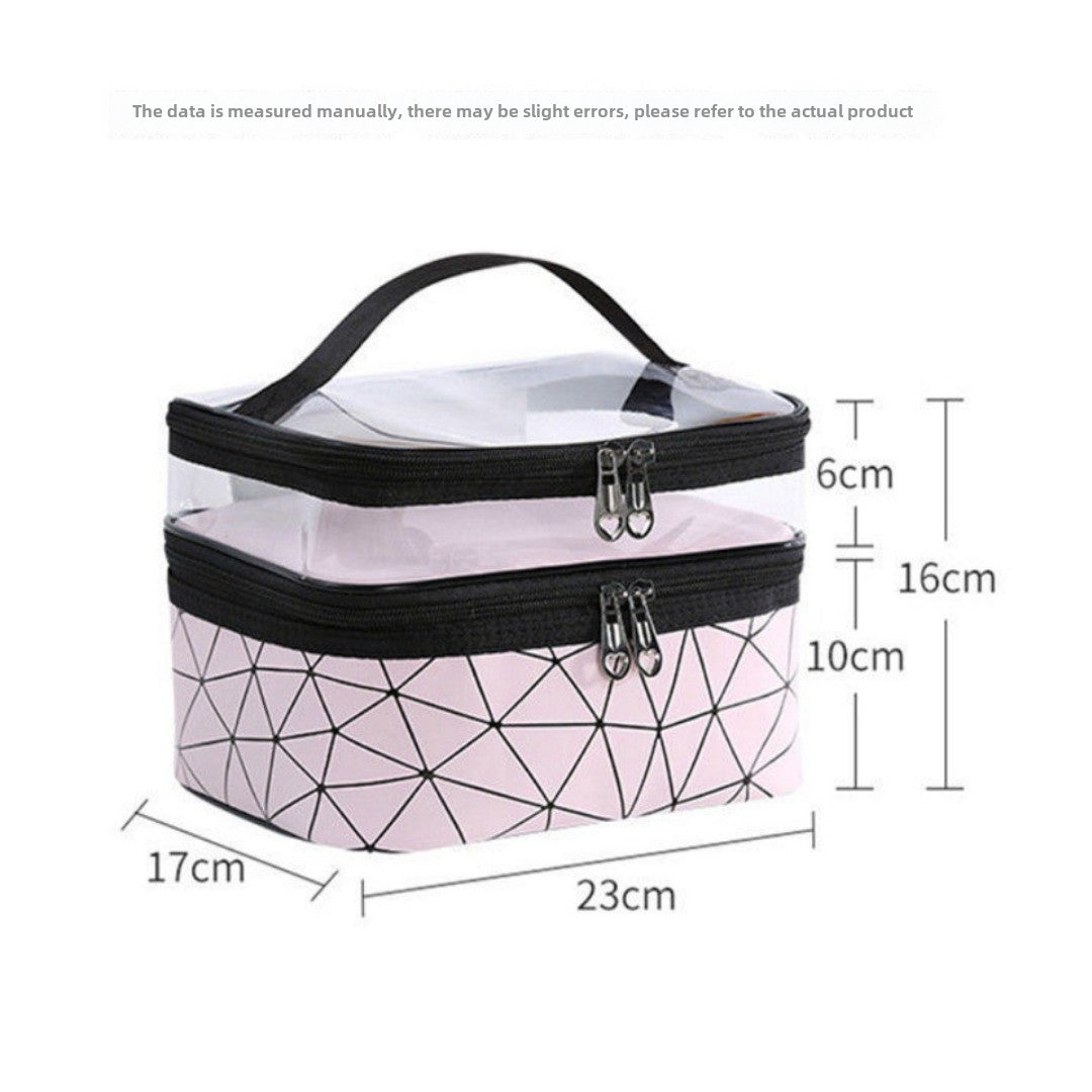 Clear Double-Layer Cosmetic Bag - Large Waterproof Makeup & Toiletry Organizer for Travel, Gym, College -dropshippingabc.com