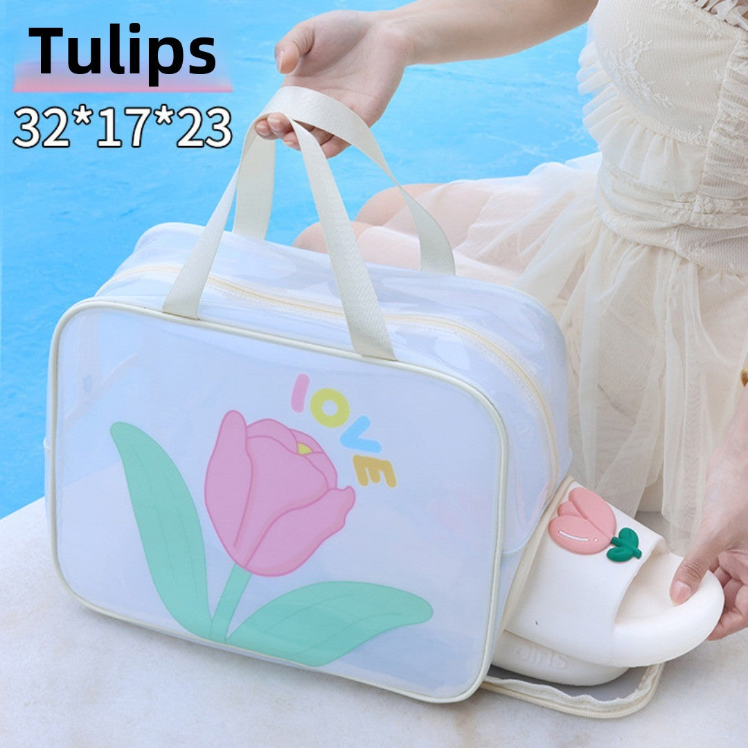 Dry & Wet Separation PVC Transparent Beach Bag - Double-Layer Portable Travel Toiletry Bag with Compartments -dropshippingabc.com