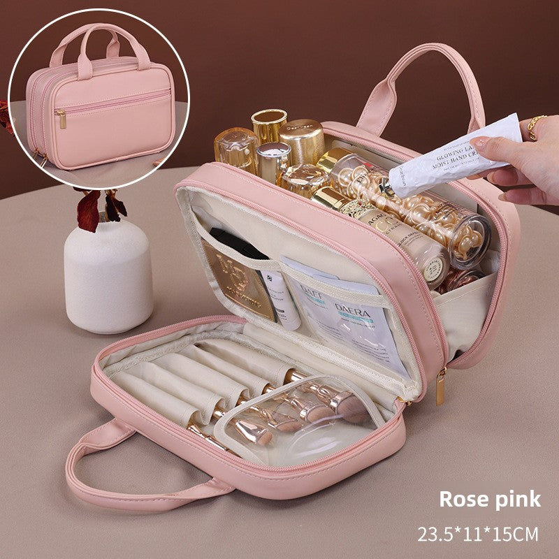 Double layer portable cosmetic bag, large capacity portable cosmetic storage bag, makeup bag organizer,Makeup bag with compartments, -dropshippingabc.com