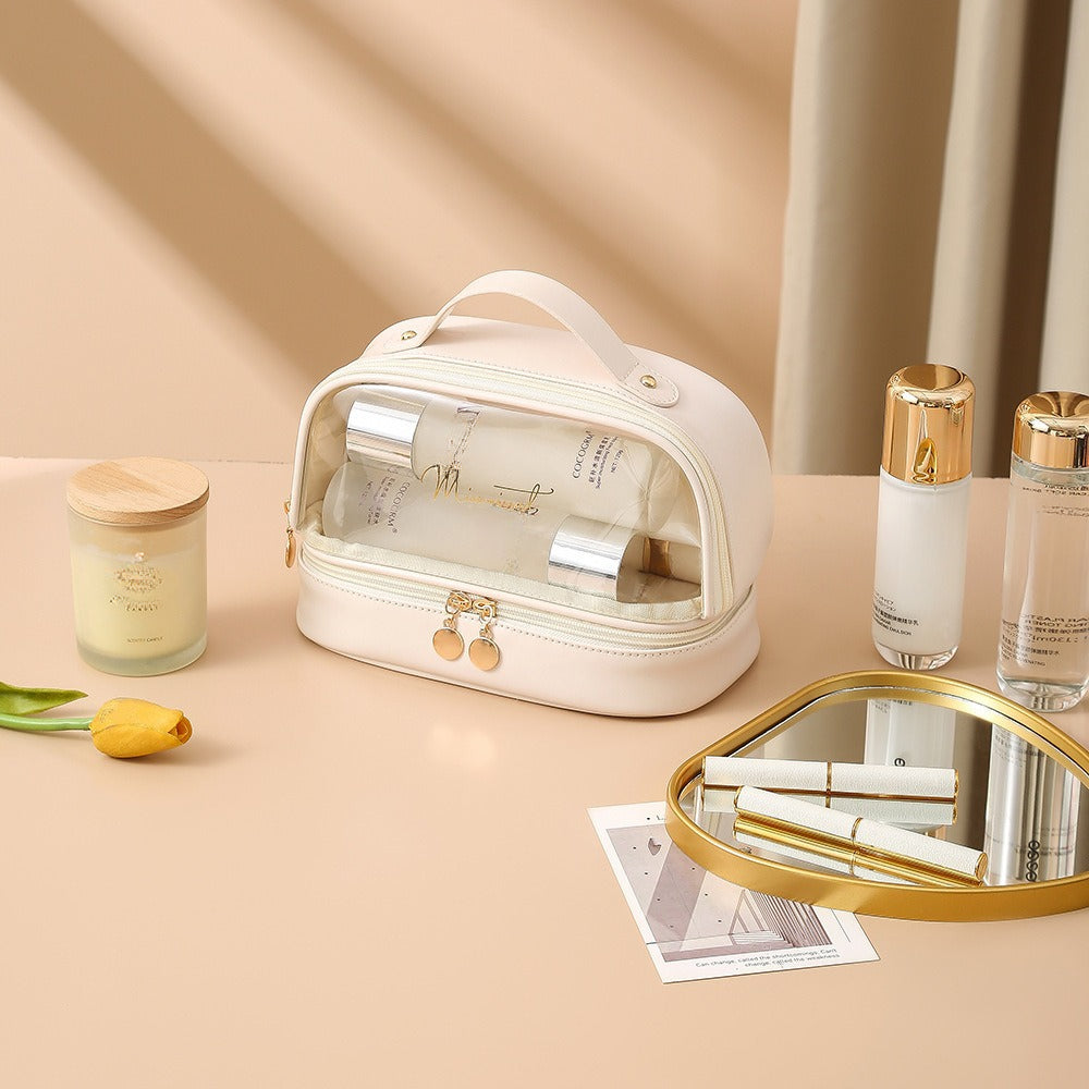 Double Layer Transparent Cosmetic Bag - Large Capacity PVC Waterproof Travel Toiletry Organizer -dropshippingabc.com