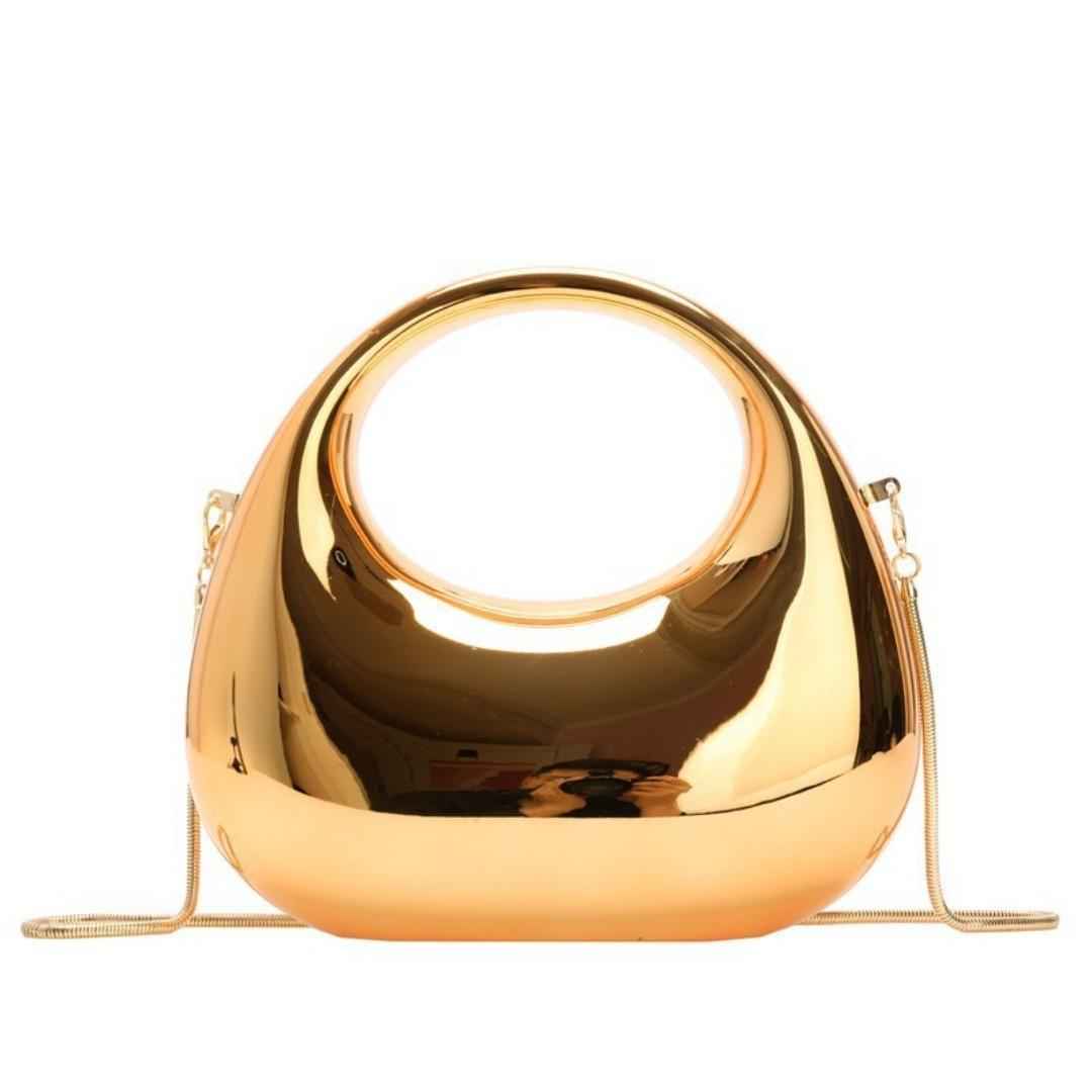 Acrylic Clutch Purse with Oval Bottom & Metal Top Handle - Versatile Chain Strap Evening Bag for Dinner & Parties