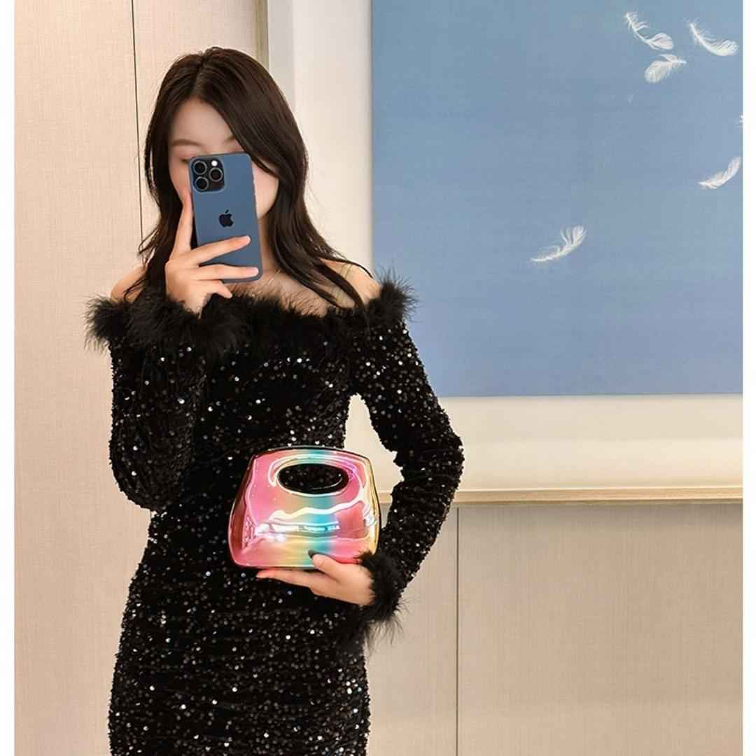 Square Box Acrylic Clutch Bag - Metal Frame Crossbody Evening Purse for Party & Dinner