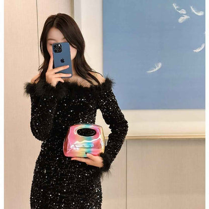 Square Box Acrylic Clutch Bag - Metal Frame Crossbody Evening Purse for Party & Dinner