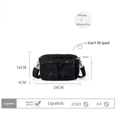 Women's Pleated Nylon Crossbody Bag - Small Square Shoulder Purse with Front Pockets -dropshippingabc.com