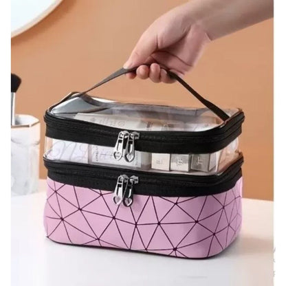 Clear Double-Layer Cosmetic Bag - Large Waterproof Makeup & Toiletry Organizer for Travel, Gym, College -dropshippingabc.com