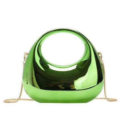 Acrylic Clutch Purse with Oval Bottom & Metal Top Handle - Versatile Chain Strap Evening Bag for Dinner & Parties