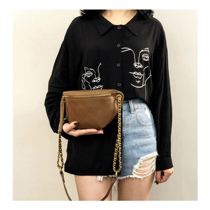 Checkered Embroidered Fanny Pack - Stylish Crossbody Chest Bag & Waist Purse for Women with Fashion Chain -dropshippingabc.com