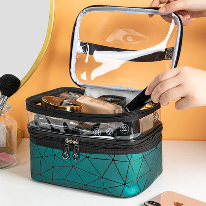 Clear Double-Layer Cosmetic Bag - Large Waterproof Makeup & Toiletry Organizer for Travel, Gym, College -dropshippingabc.com