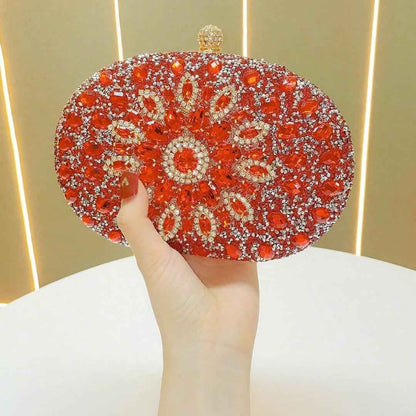 Elegant Oval Clutch Purses For Women Evening Bag Nude Purse Luxury Handbag Bride Wallet Glitter Multicolor Rhinestone Bags