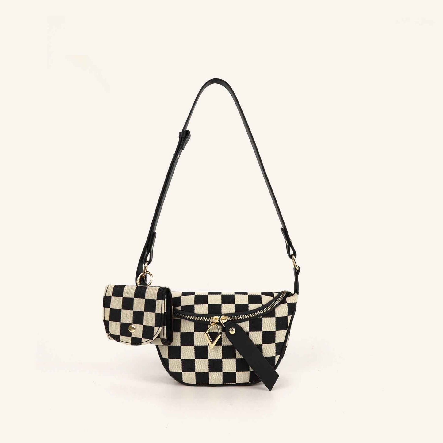 Checkerboard Canvas Crossbody Bag - 2-in-1 Compact Chest Bag & Fanny Pack for Everyday Commute
