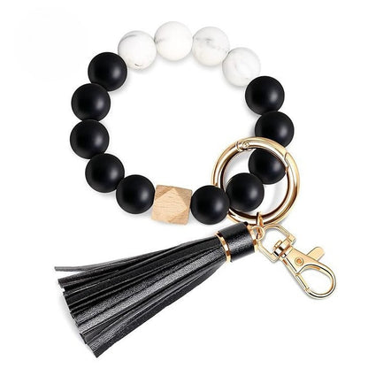 PU Tassel Keychain Bag charm Silicone Beaded Keychain Wristlet Key Ring Bracelet Cute Car Key Chain Holder for Women Girls -dropshippingabc.com