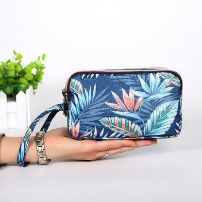 Floral Printed Fabric Wristlet Wallet for Women - Double Zipper Clutch with Wrist Strap