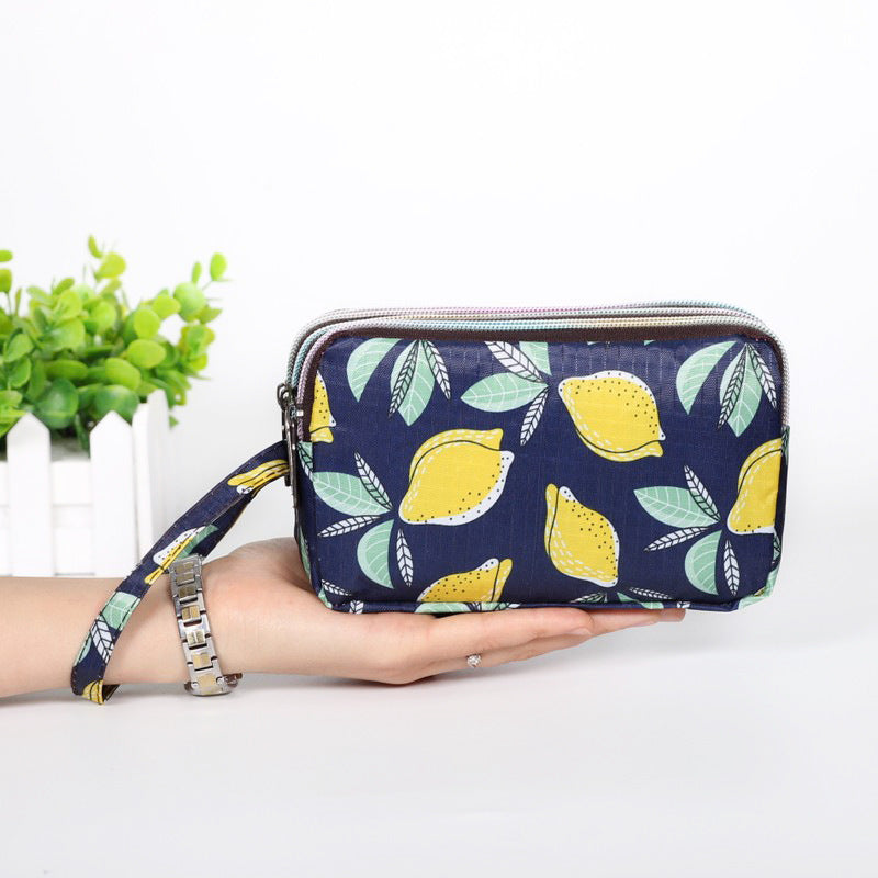 Floral Printed Fabric Wristlet Wallet for Women - Double Zipper Clutch with Wrist Strap