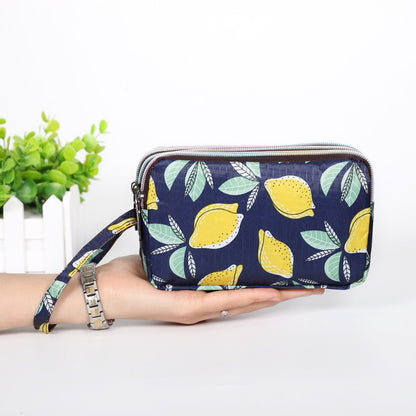 Floral Printed Fabric Wristlet Wallet for Women - Double Zipper Clutch with Wrist Strap