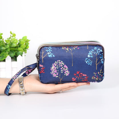 Floral Printed Fabric Wristlet Wallet for Women - Double Zipper Clutch with Wrist Strap