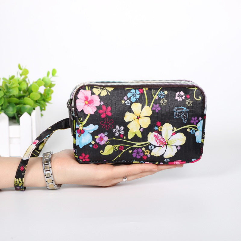 Floral Printed Fabric Wristlet Wallet for Women - Double Zipper Clutch with Wrist Strap -dropshippingabc.com
