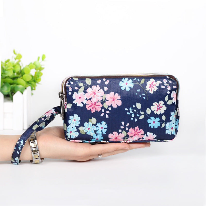Floral Printed Fabric Wristlet Wallet for Women - Double Zipper Clutch with Wrist Strap