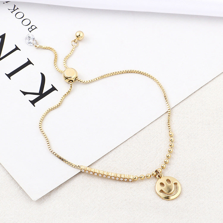 Smiley Face Adjustable Bracelet for Women - Western Fashion Zircon All-match Bracelet Accessories -dropshippingabc.com