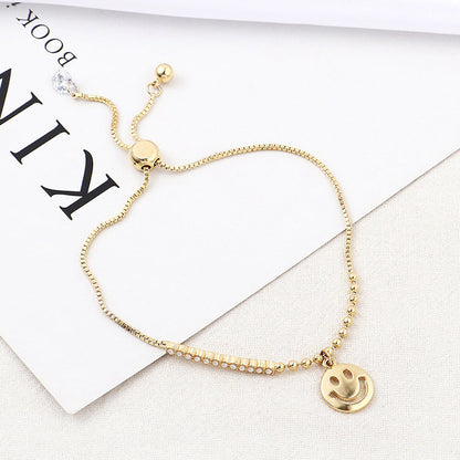 Smiley Face Adjustable Bracelet for Women - Western Fashion Zircon All-match Bracelet Accessories -dropshippingabc.com