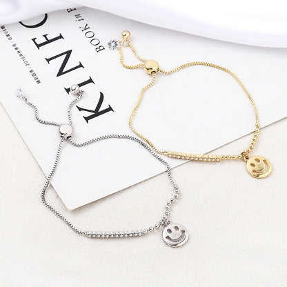 Smiley Face Adjustable Bracelet for Women - Western Fashion Zircon All-match Bracelet Accessories -dropshippingabc.com