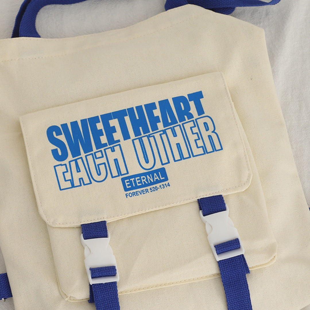 Letter Pattern Printed Canvas Bag - Student Shoulder Tote with Zipper, Shopping Canvas Bag -dropshippingabc.com