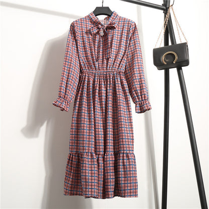 Long Sleeve Floral Print Chiffon Dress - Medium Lace Up Slim Fit Women's Dress