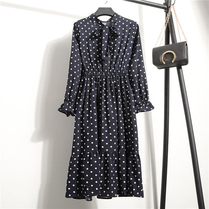 Long Sleeve Floral Print Chiffon Dress - Medium Lace Up Slim Fit Women's Dress -dropshippingabc.com