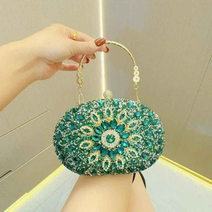 Elegant Oval Clutch Purses For Women Evening Bag Nude Purse Luxury Handbag Bride Wallet Glitter Multicolor Rhinestone Bags