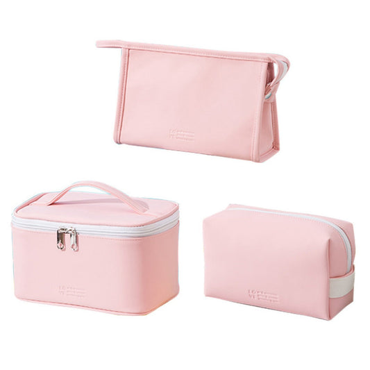 3-Piece Large Capacity Makeup Bags Set - Waterproof PU Cosmetic Organizer for Gym, College, Travel -dropshippingabc.com