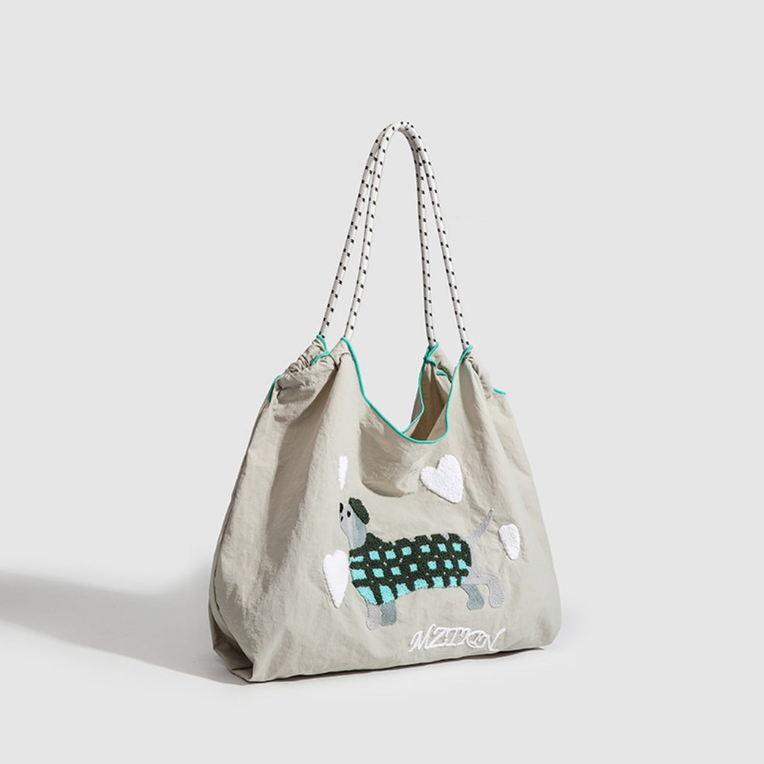 Embroidered Dog Pattern Hobo Bag - Large Capacity Nylon Shoulder Bag for Women Commuters -dropshippingabc.com