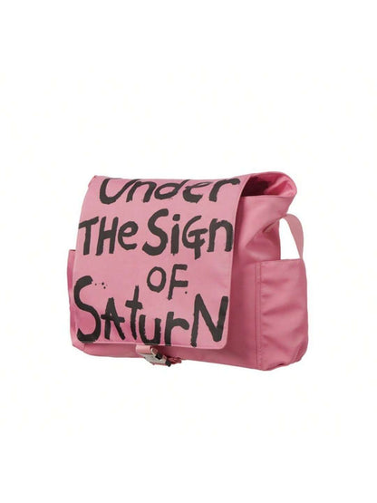 Goth Punk Canvas Messenger Bag - Waterproof Letter Printed Crossbody Bag for College Students, Shoulder Satchel -dropshippingabc.com