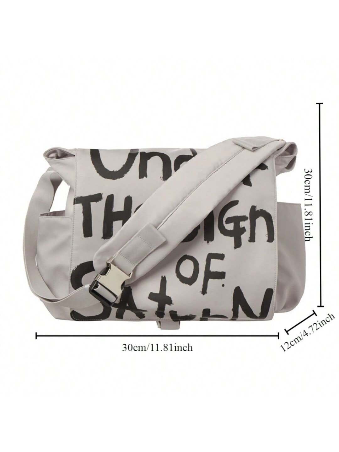 Goth Punk Canvas Messenger Bag - Waterproof Letter Printed Crossbody Bag for College Students, Shoulder Satchel -dropshippingabc.com