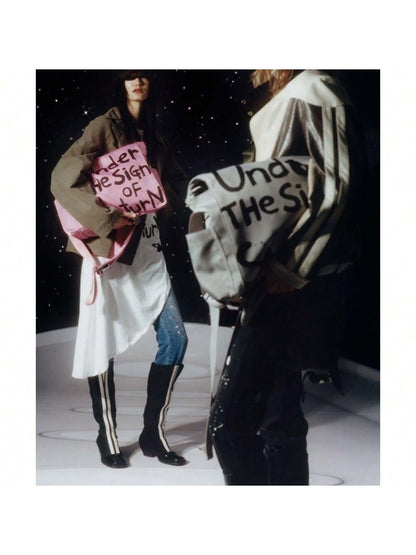 Goth Punk Canvas Messenger Bag - Waterproof Letter Printed Crossbody Bag for College Students, Shoulder Satchel -dropshippingabc.com